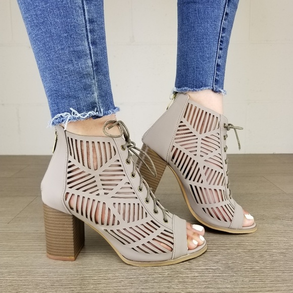 Open Toe Laced Up Spring Cut Out Ankle Booties - Z - Picture 3 of 8